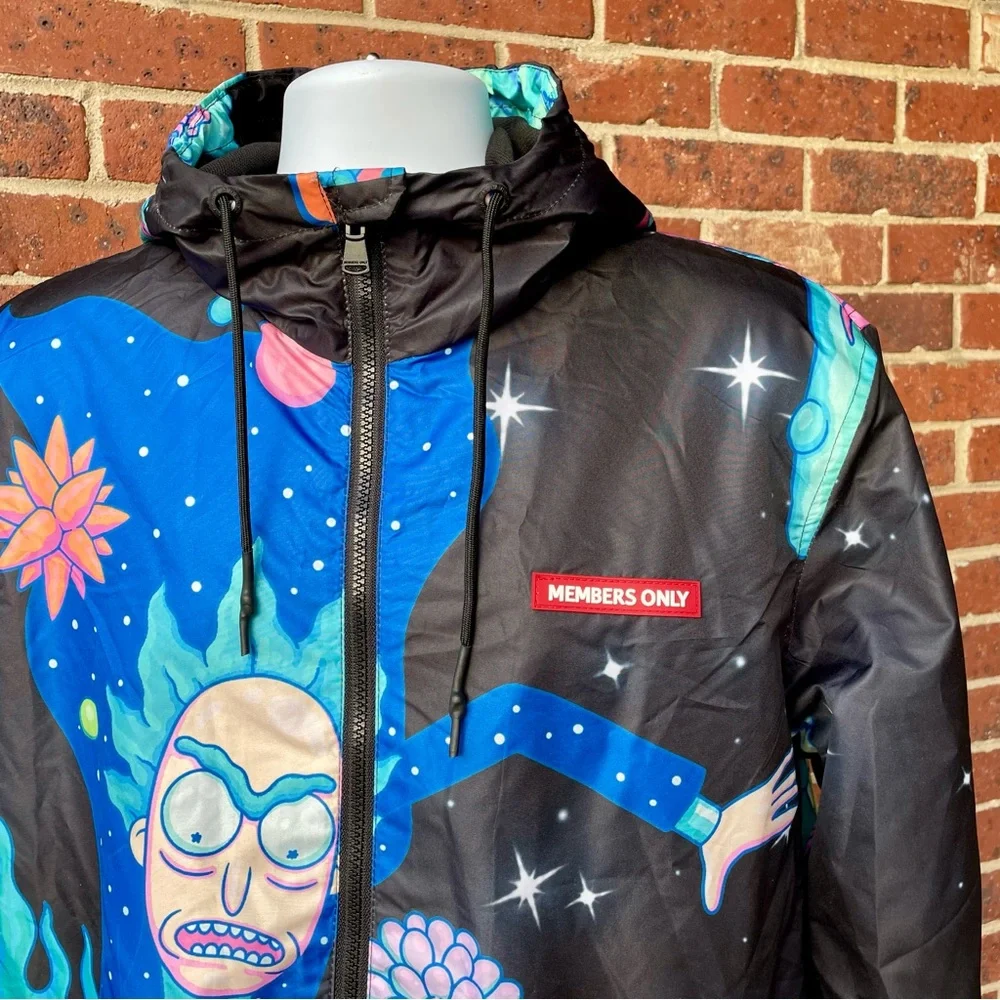 NWT Members Only Adult Swim Rick & Morty Jacket Windbreaker Coat Large Lined